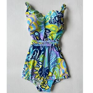 Vtg 60s JANTZEN Psychedelic Colorful Paisley One Piece Swimsuit Pinup Retro 16